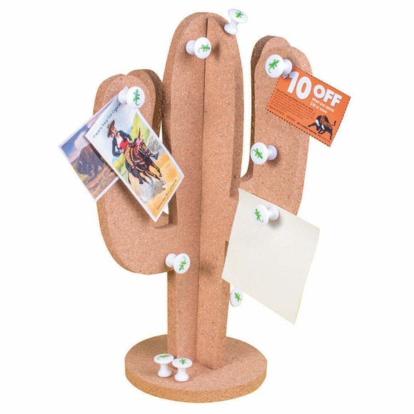 Desktop Cactus Bulletin Board Cork Board Notes Holder 12 Pushpins Gecko Pins - Picture 1 of 2